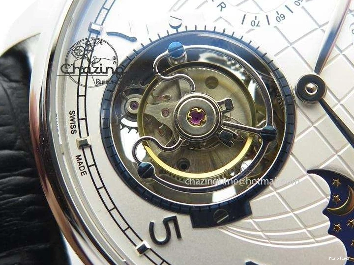 MIROTIME 0225 UrbanStyle Portuguese Tourbillon Power Reserve Moonphase SS White Dial On Black Leather Strap 7318